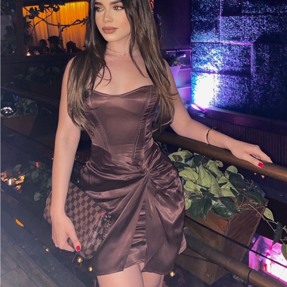 Zara corset brown silk dress